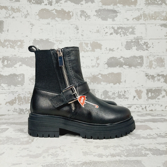 NEW Blondo Garnet Waterproof Biker Lug Sole Black Leather Moto Ankle Boot B614 - Picture 5 of 11